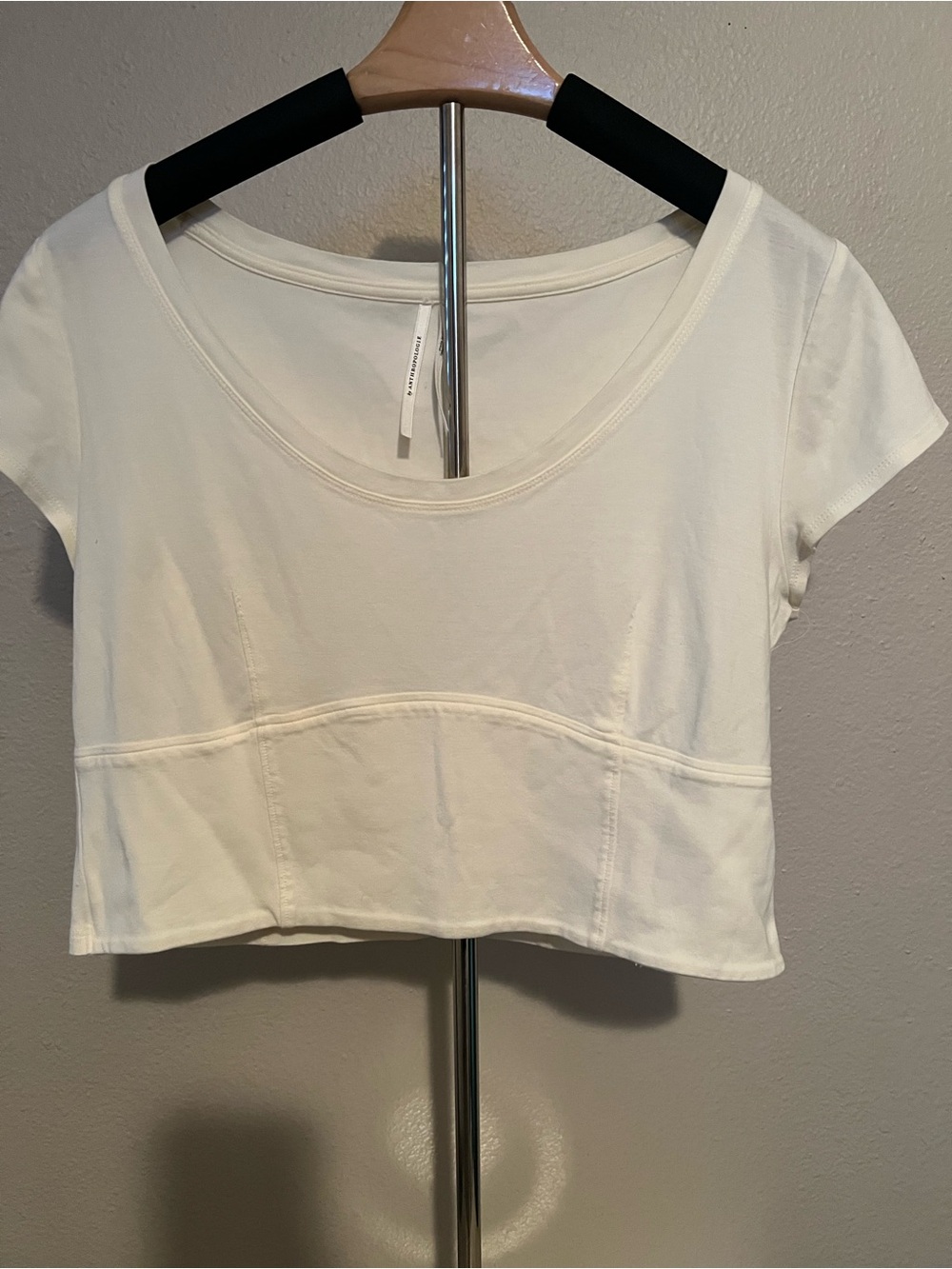 Anthropologie White Corset Detail Inverted Seam Crop M Cap sleeve Excellent